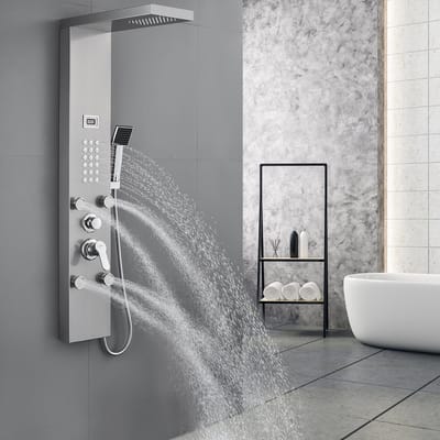 Auralum max Douchepaneel - Regendouche - Geborstelde RVS - Digitaal Display - Spa Jets - hydro massage - Complete Set - Waterbesparend