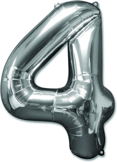 Haza Original Folieballon Cijfer "4" 92 Cm Zilver