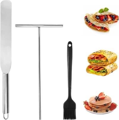 Crêpe Gereedschap Set - Pannenkoek Spreider - Keuken Bakken - Roestvrij Staal - 3 Stuks - Zilver