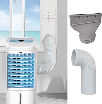 Platte afvoerset voor airco –Airco Afvoerslang Koppelstuk - - Afvoerkoppelstuk met plat mondstuk – Afvoerslang met diameter van 150 mm – Accessoire voor mobiele airco's – Uitschuifbare slang van 1,5 m – Grijs