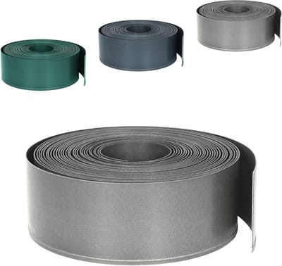 Gazonrand Kunststof - Bloembedrand Maaikander - Tuinranden Aanleggen - Flexibele Wortelblokkering - 20 Meter 12cm Hoog - Grijs