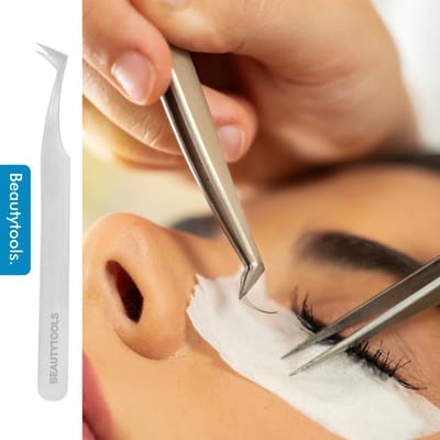BeautyTools Punt Pincet PRECISION - Pincet met Verharde Punt Voor Wimperextensions - Wimper Pincet - Z-vormig Bek (11 cm) - Inox (PT-1758)