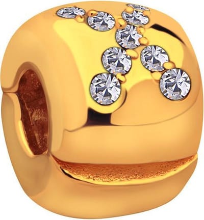 Quiges - 925 - Zilveren - Bedels -Sterling zilver - Beads - Stopper Goudkleurig met Zirkonia Kraal Charm - Geschikt – voor - alle bekende merken - Armband Z341
