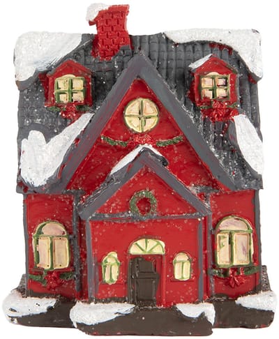Clayre & Eef Decoratie Huis met LED 6x5x7 cm Rood Kunststof