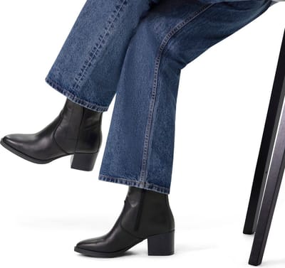 No Stress - Dames - Zwarte leren enkellaarsjes met hak - Maat 41
