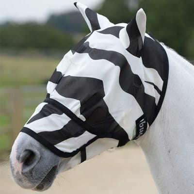 Bucas Buzz-Off Zebra Vliegenmasker Extended Nose Wit/Zwart - L