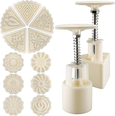 2 Sets Mooncake Mould Press 50g met 11 Stempels, Decoratie Gereedschap voor Bakken van DIY Koekjes en Taarten - Wit, Perfect voor Feestdagen en Speciale Gelegenheden