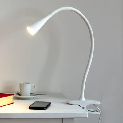 Lindby LED klemlamp Baris, wit, hoogte 44 cm, 3000K