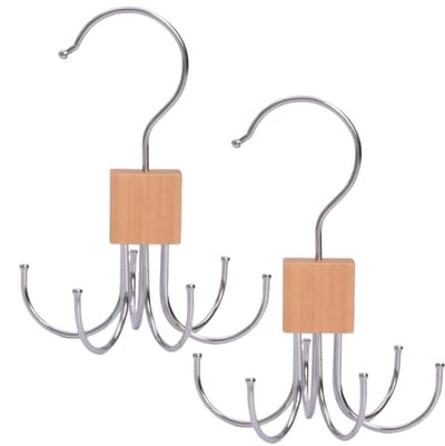 2x Metalen Accessoirehanger – 360° Draaibare Organizer met 6 Haken – Ruimtebesparende Kastopberger voor Riemen, Dassen, Sjaals & Tassen – 14 x 10 cm