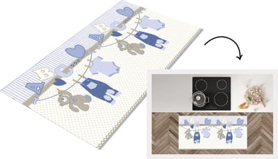 Keukenloper - Loper keuken - Baby kleren - Waslijn - Teddybeer - Patroon - 120x60 cm - Keukenloper vinyl