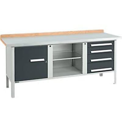 Schäfer Shop Select PW 200-1 box-type werkbank, beuken multiplex blad, met stalen afdekking, tot 750 kg, B 2000 x D 700 x H 840 mm, antraciet
