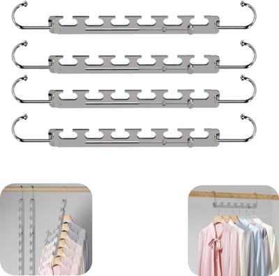 4 stuks wasrek - bovenkledingopslagrek - broekopslagrek - kledinghaak - opvouwbaar wasrek - metalen wasrek - verstelbaar - herbruikbaar - opbergaccessoires - geschikt voor kast, balkon, slaapkamer (zilver,26*5*2cm)