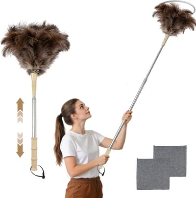 Stofdoek Struisvogelveren - Telescoop plumeau - Stofvrij Huis - Krasvrij & Antistatisch - Tot 130 cm - Bruin