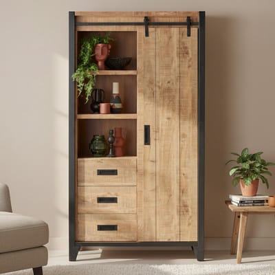 Wandkast Tilburg - MDF - Bruin - 109x190x45 cm (BxHxD)