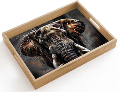 Dienblad hout 40x30 cm - Schootdienblad - Olifant - Watercolor - Wilde dieren - Luxe - Borrelplank rechthoek - Plateau dienbladen