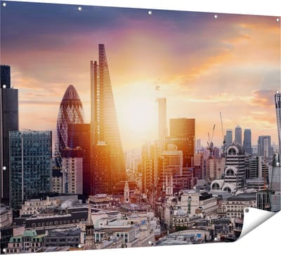 Gards Tuinposter Londen Stad bij Zonsopgang - 160x120 cm - Tuindoek - Tuindecoratie - Wanddecoratie buiten - Tuinschilderij