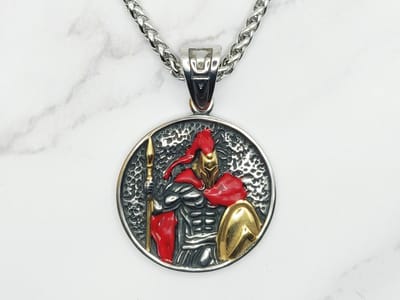 Mei's - Muse Warrior of Sparta - ketting heren- RVS zilver/rood - 50 cm