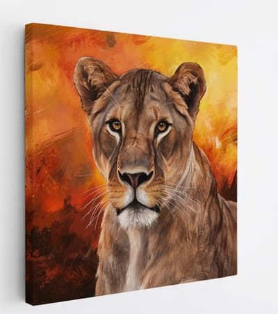 Saammp Canvas Schilderij - Abstracte Leeuwin - Dieren - Natuur - 20x20 - Foto op canvas - Wanddecoratie - Muurdecoratie Woonkamer - Slaapkamer decoratie - Canvas Print