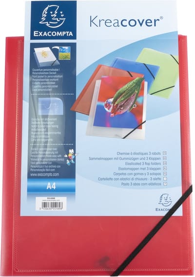 Exacompta 25x Kreacover® elastomap met 3 kleppen - ondoorschijnende PP 5/10de- A4 - Rood - 55185E