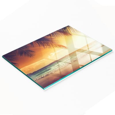 Glazen keukensnijplank met tropische strandafbeelding 80x52 cm
