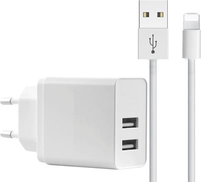 USB Lader met Oplaadkabel - Geschikt voor iPhone X en ouder - 2 Poorten - USB A - 12 Watt
