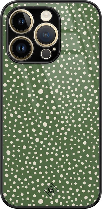 Casimoda® hoesje - Geschikt voor iPhone 14 Pro - Green Dots - Luxe Hard Case Zwart - Backcover telefoonhoesje - Groen