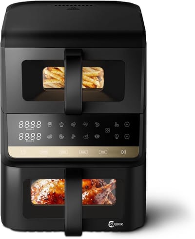 Airfryer met 2 Vaks - Olievrije Frituurpan - Gezond Koken - Verticale Dubbele Lade - 10 Liter Capaciteit - Zwart