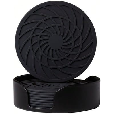8 Pièces Sous-verre Rond en Silicone Diamètre 10cm Antidérapant Ménage Tapis Isolant en Silicone Sous-verre pour Boissons Café noir
