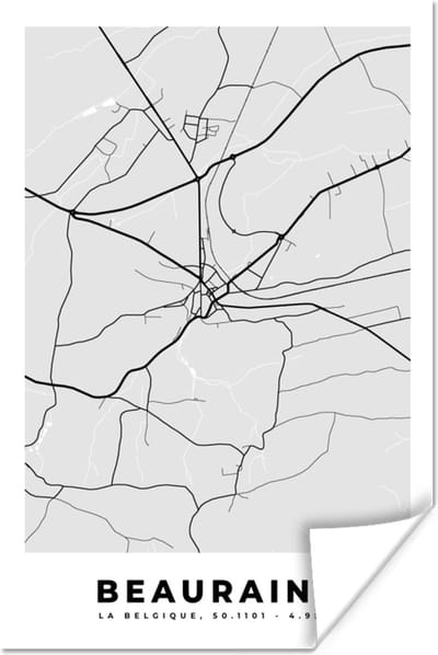 Poster Stadskaart – Plattegrond – België – Zwart Wit – Beauraing – Kaart - 120x180 cm XXL