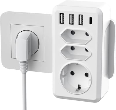 Meervoudig stopcontact met USB C en USB A - 7-in-1 stekkeradapter dubbele stekker