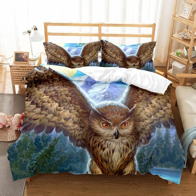 Uil Dekbedovertrek Set Schattige Vogel Polyester Dekbedovertrek voor Jongens Meisjes Kinderen Beddengoed Set King Size Dekbedovertrek met Kussensloop EU single(135x200cm)