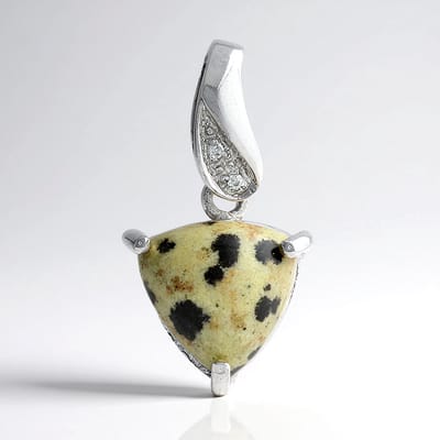 Cavill - Zilveren hanger 925 sterling zilver - 3,52 ct Dalmatiër Jaspis triljant cabochon - 2 sprankelende zirkonia pavé - modern elegant