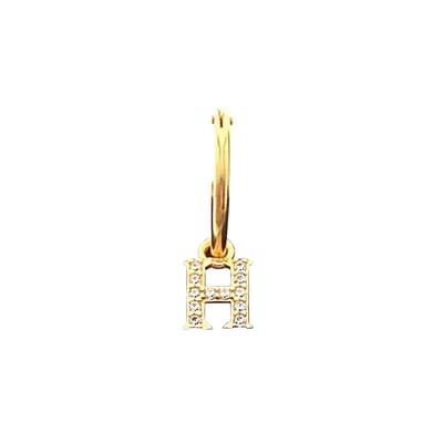 New Bling 9NB 906H Zilveren Oorring met letterhanger - Zirkonia - H - Half Paar - Goudkleurig