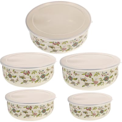 Golden crown - 5-delige emaille kommenset - Geëmailleerde mengkommen - Voor serveren van muesli en salades - Meerkleurig - Vaatwasserbestendig - Ideaal ...