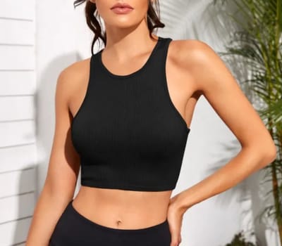 ASTRADAVI Casual Wear - Geribbelde Crop Tops Dames - Mouwloos Tanktops - Zwart / Small