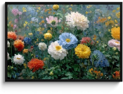 Poster in lijst - Fotolijst 120x80 cm - Posters - Close-up - Veld - Bloemen - Kleurrijk - Posterlijst zwart - Decoratie - Wanddecoratie woonkamer - Muurdecoratie slaapkamer