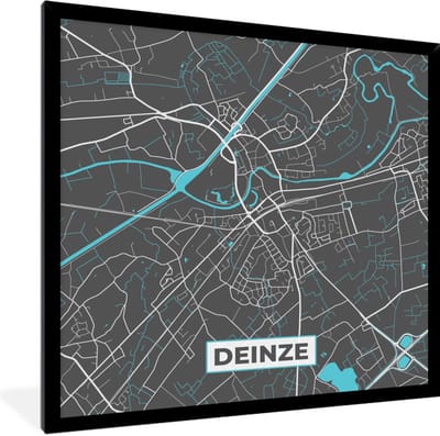 Fotolijst incl. Poster - België – Deinze – Stadskaart – Kaart – Blauw – Plattegrond - 40x40 cm - Posterlijst