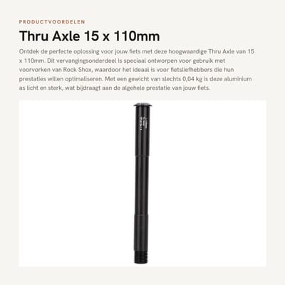 Dailygoods - Thru Axle - 15 x 110mm - Lichtgewicht Aluminium - Fietsaccessoires - Voor Rock Shox - Vervangingsonderdeel - Voorvork