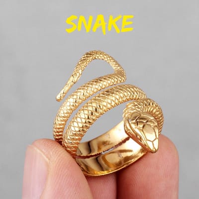 Gouden Slang Dier Roestvrij Staal Heren Ringen Punk Hip Hop Uniek Trendy Voor Mannelijke Vriend Sieraden Creativiteit Cadeau 9 beige