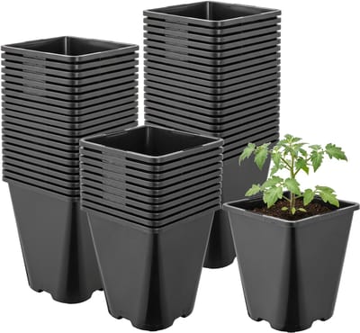 Garronda Set van 50 afgeronde vierkante kunststof kweekpotten met drainagegaten voor tuin (Zwart, 11 x 11 x 12,5 cm (1L)) GD-KW-SR