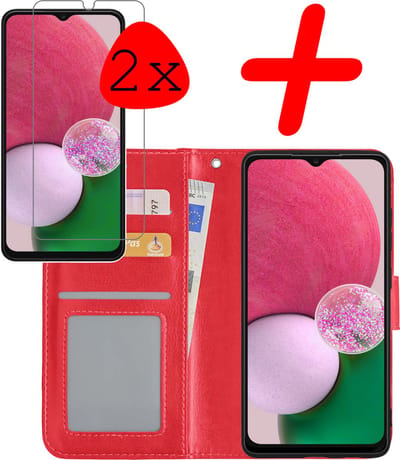Hoesje Met 2x Screenprotector - Geschikt voor Samsung Galaxy A13 5G - Luxe Pasjeshouder - Bookcase Portemonee - Flip Case - Kunstleer Book Case - Flipcase Hoes - Book Cover - Walletcase - Portemonneehoes - Rood