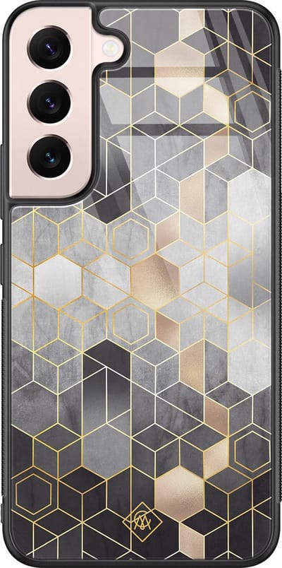 Casimoda® hoesje - Geschikt voor Samsung Galaxy S22 - Grey Cubes - Luxe Hard Case Zwart - Backcover telefoonhoesje - Grijs