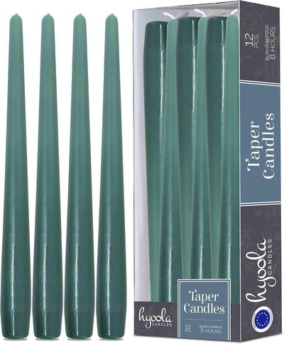Set van 12 Lange Stearinekaarsen Groen 25cm Druipvrij - Dinerkaarsen 8 Uur Brandtijd