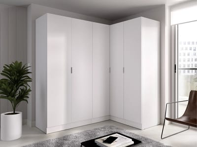 Hoekkast 173 x 132 x 184 cm – Witte Hoekkledingkast met 5 Deuren, 7 Legplanken en 4 Kledingroedes – Ruimtebesparende Hoekkast voor Slaapkamer – Moderne Garderobekast van Gemelamineerde Spaanplaat – Abkantoor