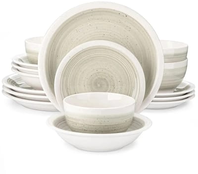 Home & Beyond® 16-Delige Serviesset voor 4 Personen - Beige Aardewerk Servies - Keramische Borden en Kommen Set - Modern Tafelservies