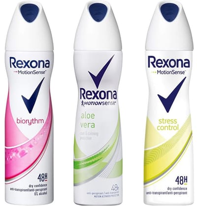 Rexona Deo Spray - MIX - Biorytm / Aloe Vera / Stress Control - Voordeelvepakking 3 x 150 ml