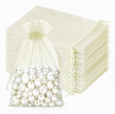 Grote Organza Tassen 13 x 18 cm, Set van 50 Geschenktassen met Trekkoord, Ideaal voor Trouwen en Sieraden