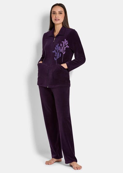 Nicky huisensemble met modieus borduursel - aubergine - Gr. 19 van Goldner Fashion