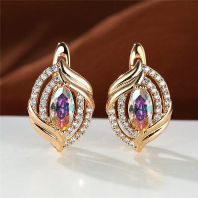 Charm Multicolor Zirkonia Hoepel Oorbellen Roségoud Kleur Bruiloft Oorbellen Regenboog Kristal Markies Steen Oorbellen Voor Vrouwen Sieraden brown
