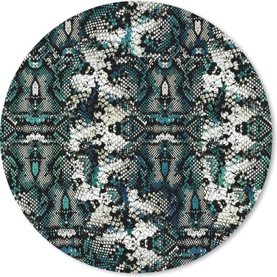 Muismat rond 20x20 cm - Mousepad Dierenprint - Wit - Turquoise - Schubben - Ronde muismatten
